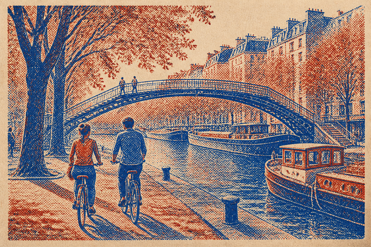 balade à vélo Canal Saint-Martin Paris cycliste canaux Risograph
