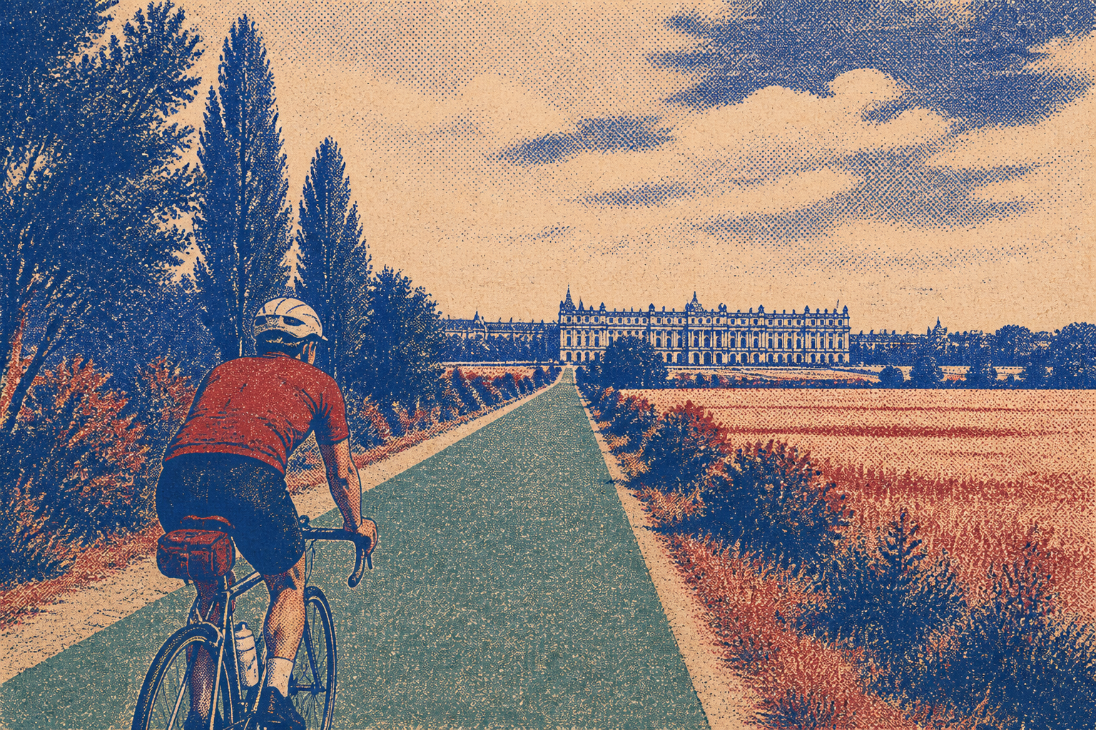 balade vélo Paris Versailles coulée verte échappée Risograph brick cobalt