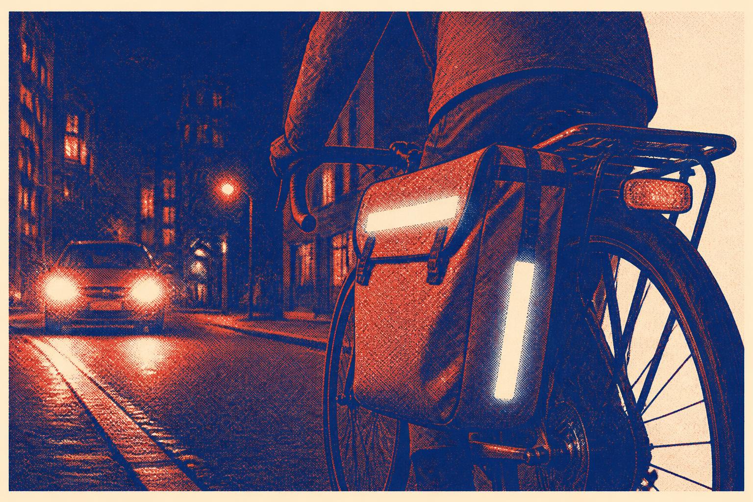 Bandes réfléchissantes 3M sur sacoche porte-bagages vélo la nuit