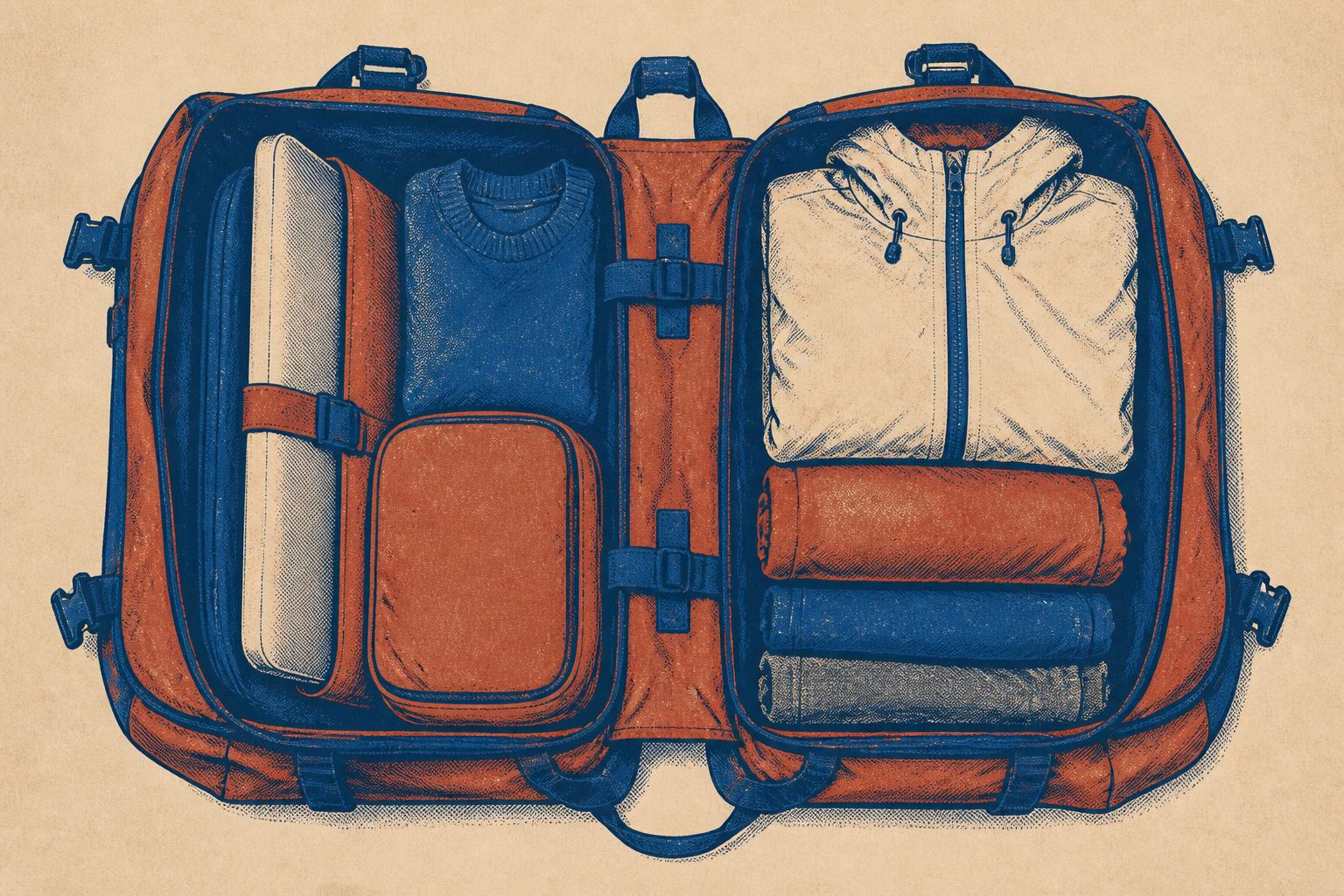 Contenu d'une sacoche double vélotaf : ordinateur, lunch box, vêtements de rechange