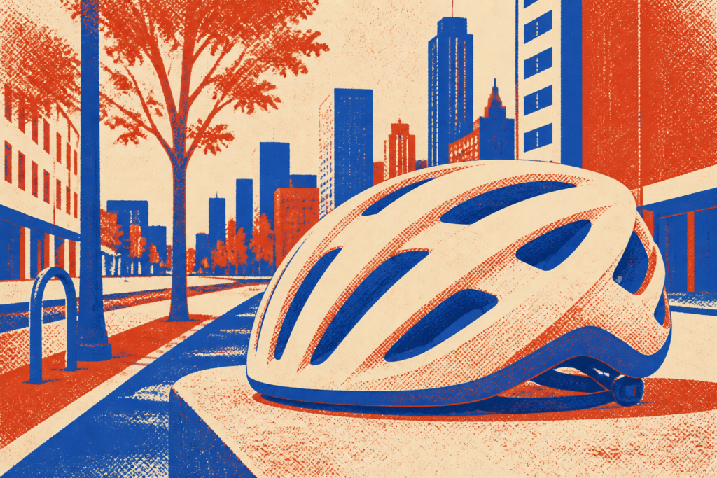 casque vélo urbain style graphique Risograph cobalt brick