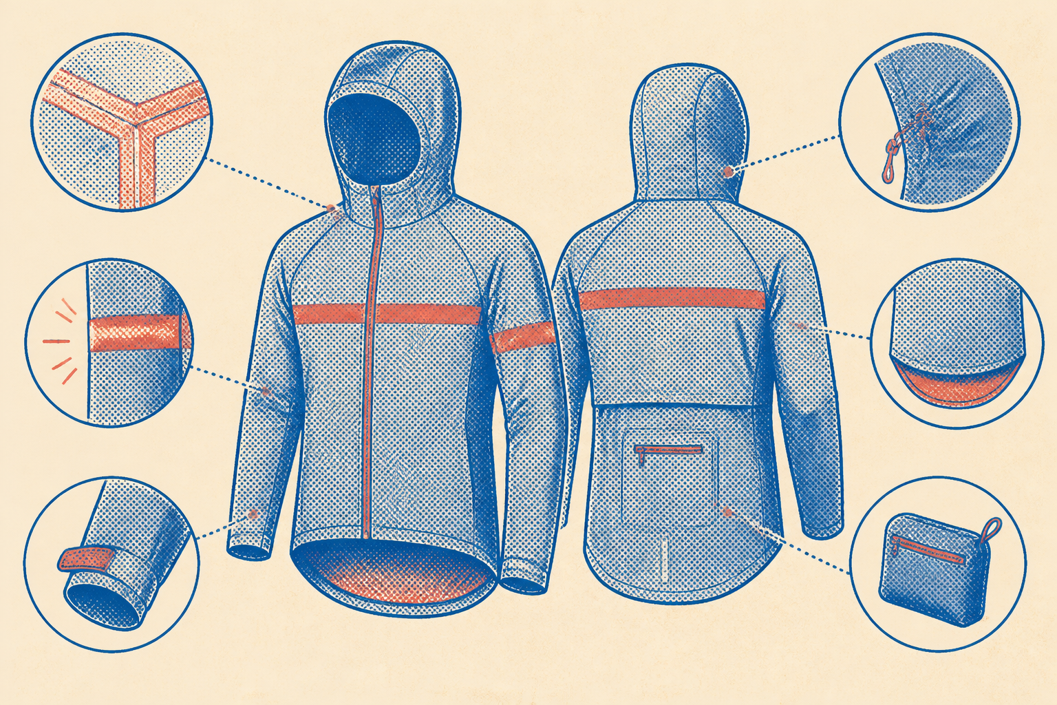 anatomie veste pluie cycliste vélo dos allongé capuche bandes réfléchissantes
