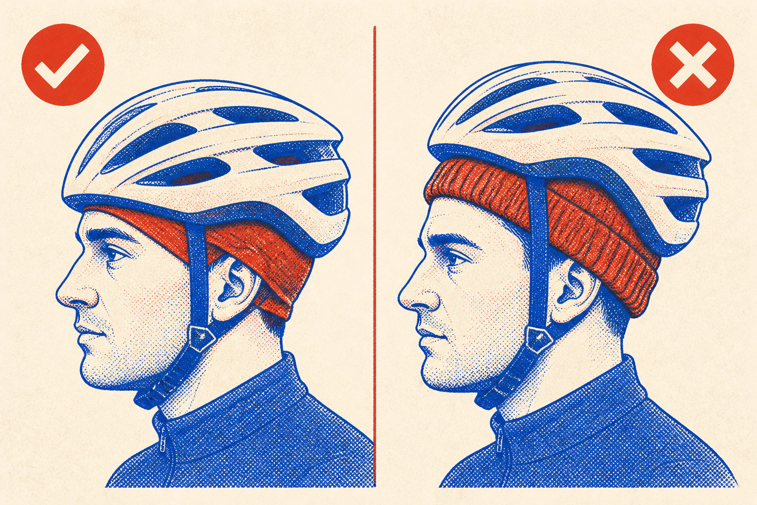comparaison épaisseur bonnet cyclisme fin vs bonnet classique épais sous casque vélo