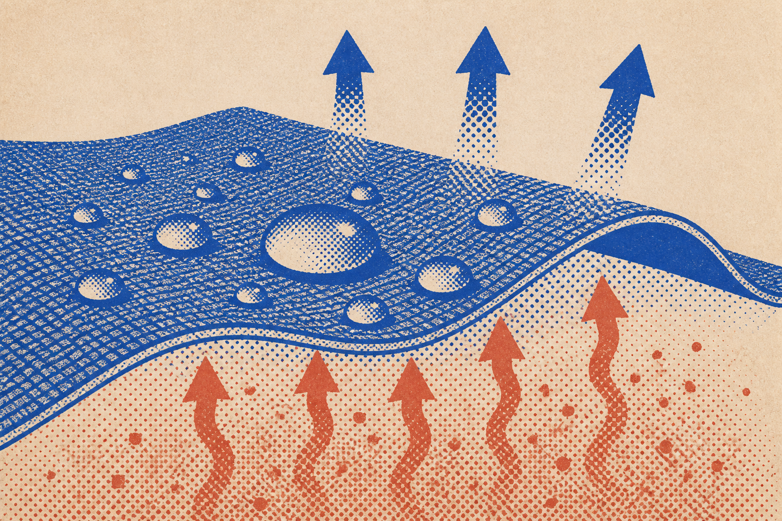 imperméabilité respirabilité cape pluie vélo — schéma Risograph