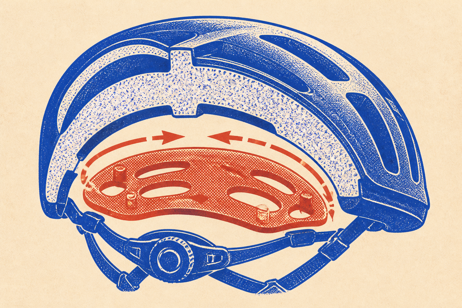 comparatif casques vélo urbain six modèles rangés illustration Risograph cobalt brick