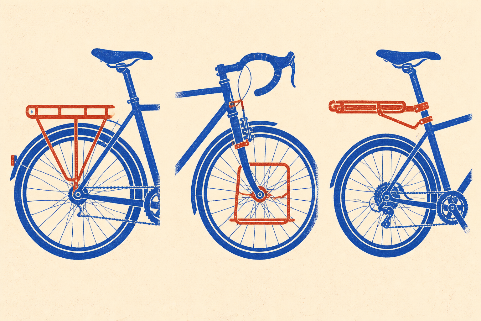 comparatif types porte-bagages vélo arrière avant tige de selle illustration