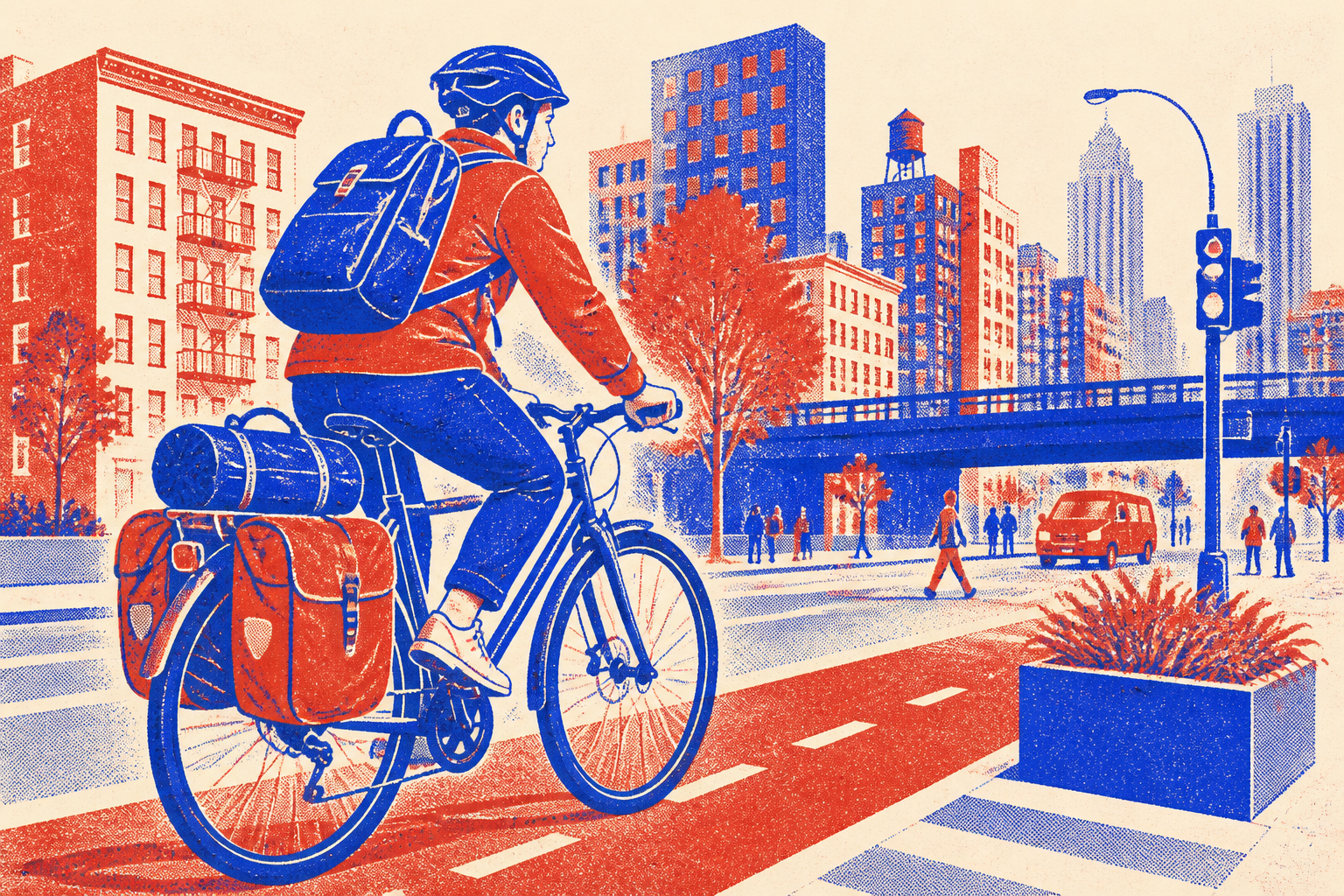 cycliste vélotaf urbain équipé porte-bagages sacoche ville vélo
