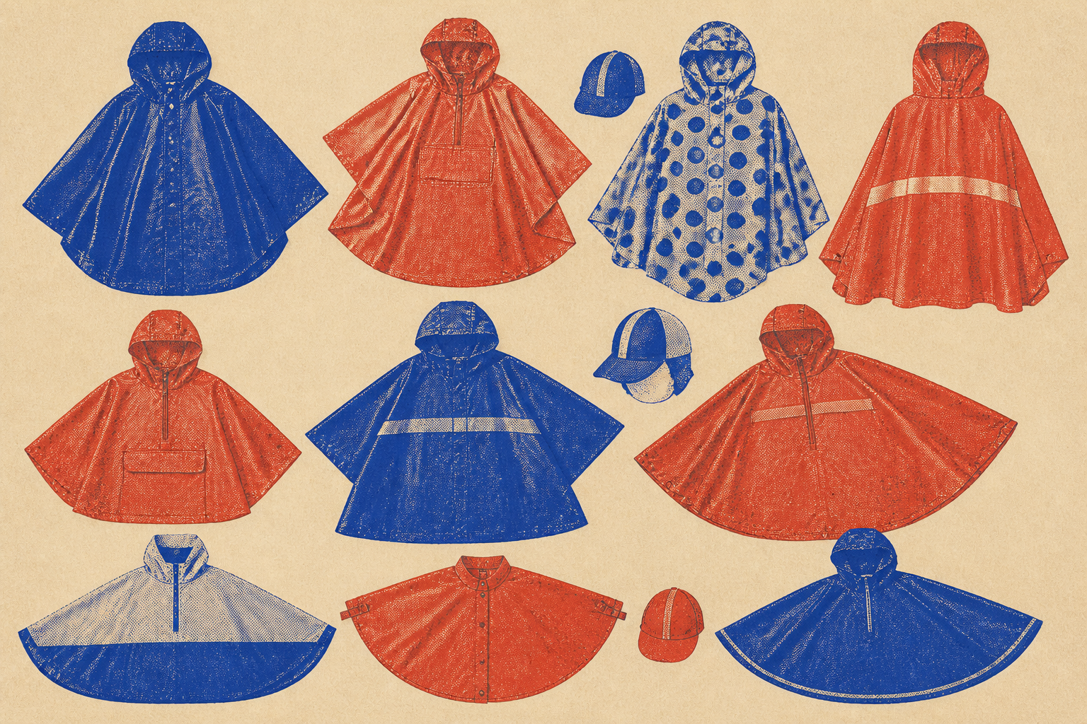 sélection capes de pluie vélo vélotaf 2026 — illustration Risograph