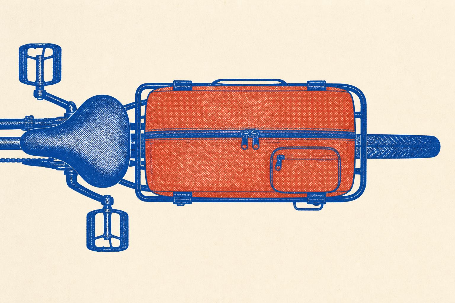 Illustration comparative trois types de sacoches pour porte-bagages vélo : simple, double panniers et trunk bag