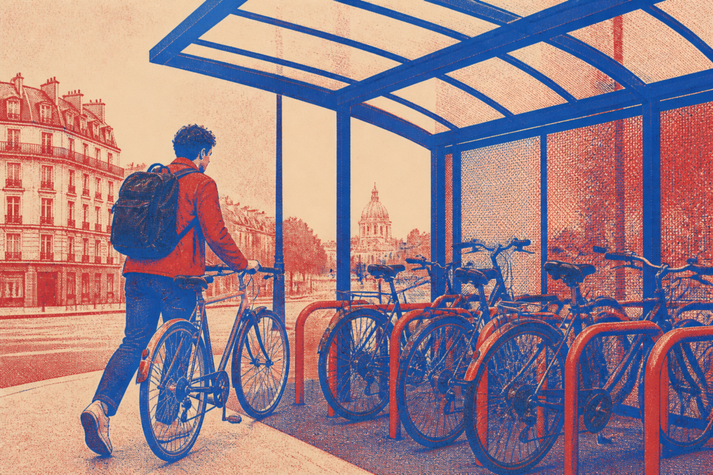 parking vélo sécurisé couvert avec arceaux et accès badge en ville